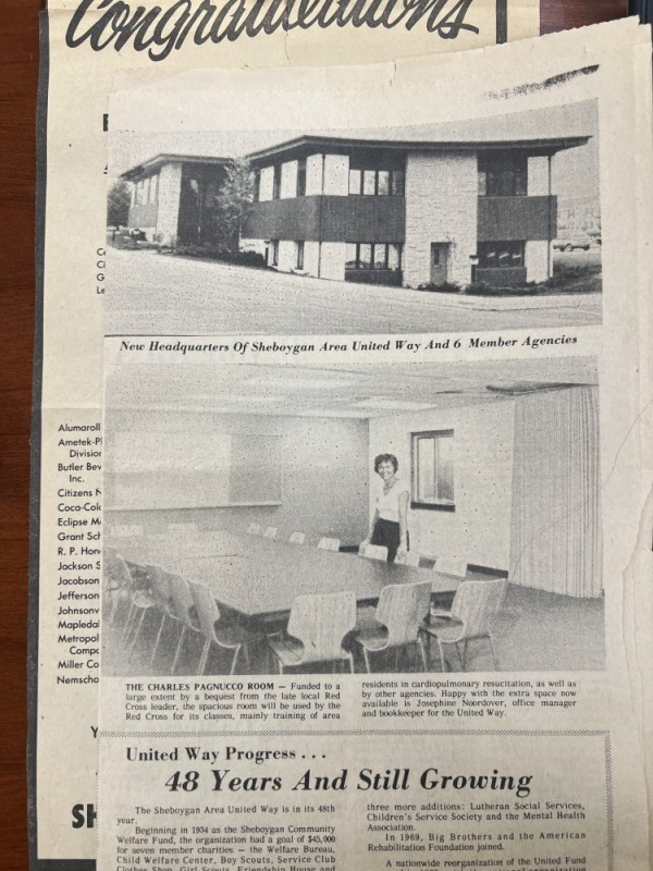 Sheboygan Press Article in August 1982: New Headquarters of Sheboygan Area United Way and 6 Member Agencies