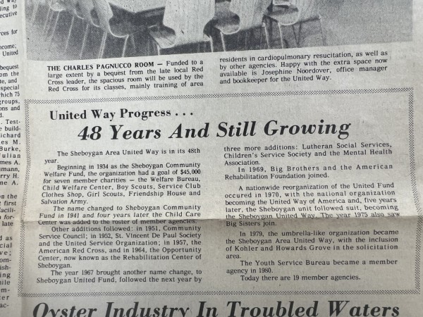 Sheboygan Press Article from August 1982 History of United Way in Sheboygan County